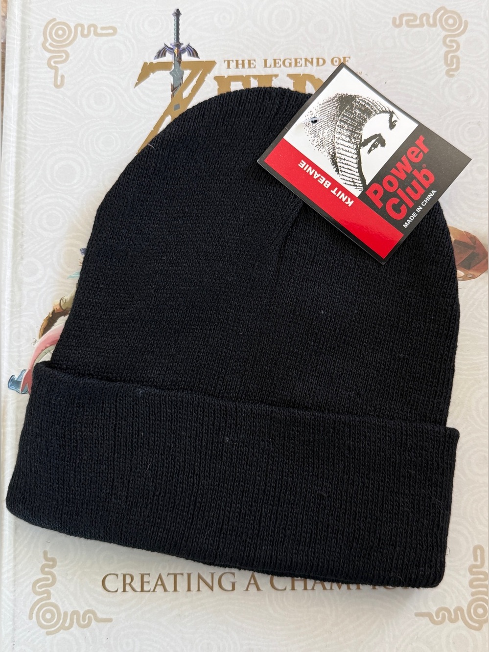 Power Club Black Knit Beanie with Folded Cuff OS Knit Hat Unisex Men Womens